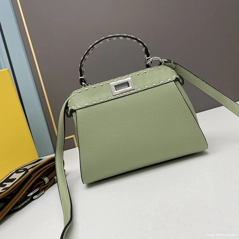 Affordable Leather Stitching Fendi Green In Iconic Peekaboo Mini Bag Calf 0715
